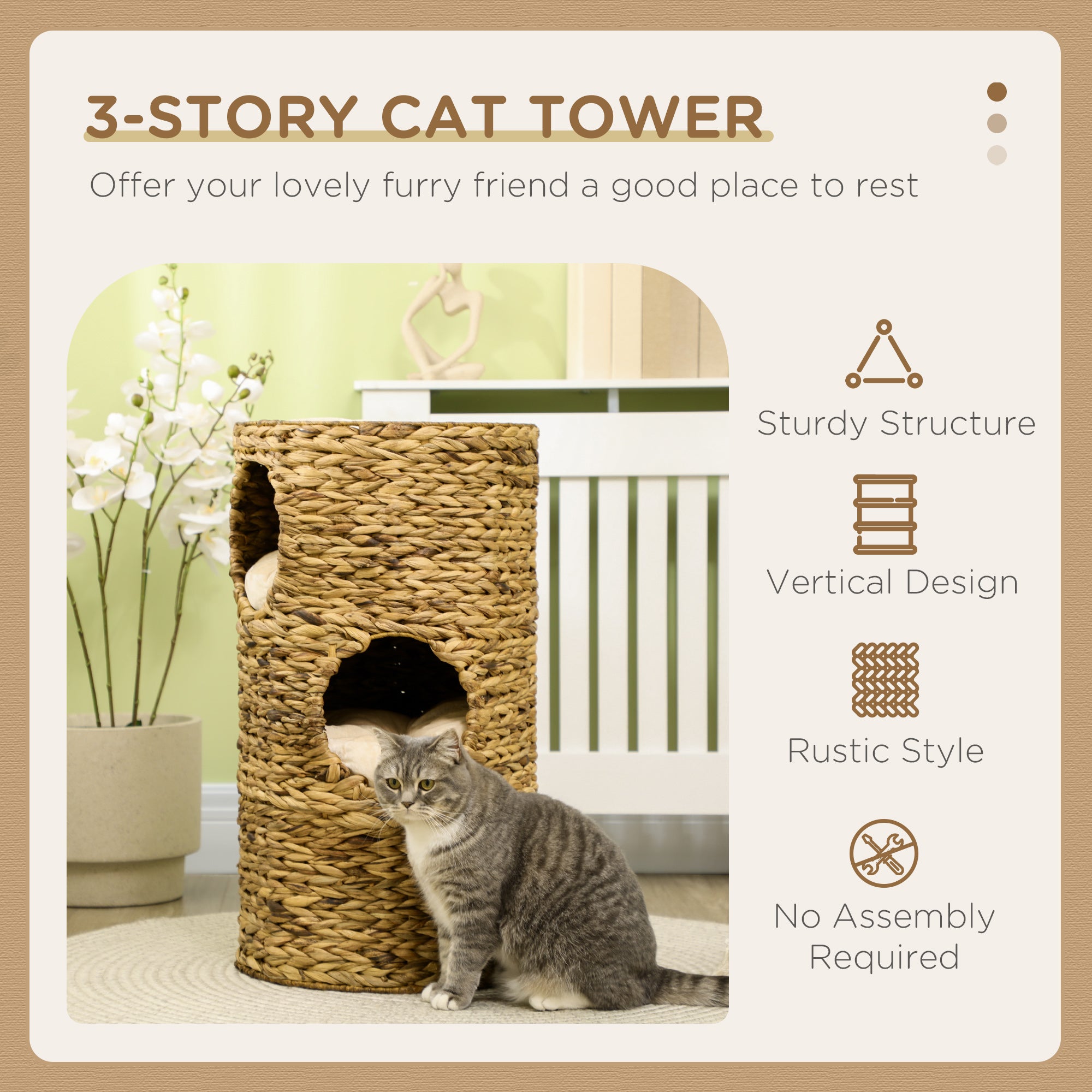 The Zen Tower™ — Multi-Level Hand-Woven Water Hyacinth Cat Condo
