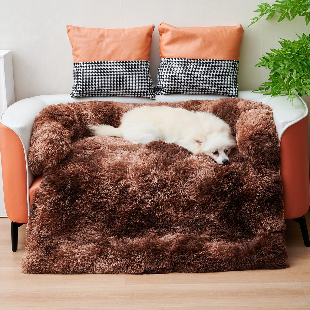 Calming Dog Bed Fluffy Plush Dog Mat For Furniture Protector With Zipper Removable Washable Cover For Large Medium Dogs