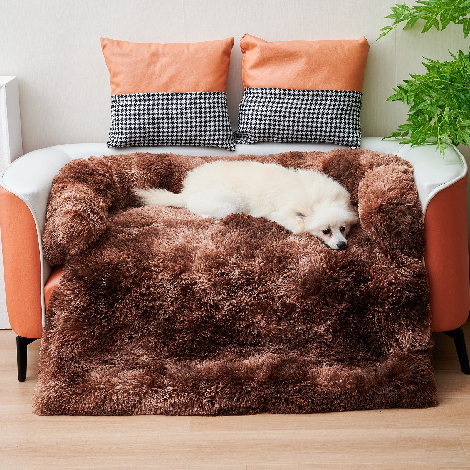Calming Dog Bed Fluffy Plush Dog Mat For Furniture Protector With Zipper Removable Washable Cover For Large Medium Dogs
