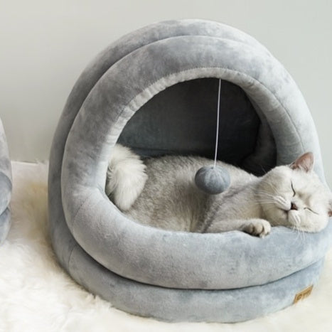 The Cozy Cocoon Cave™ — Self-Warming Plush Igloo Pet Bed