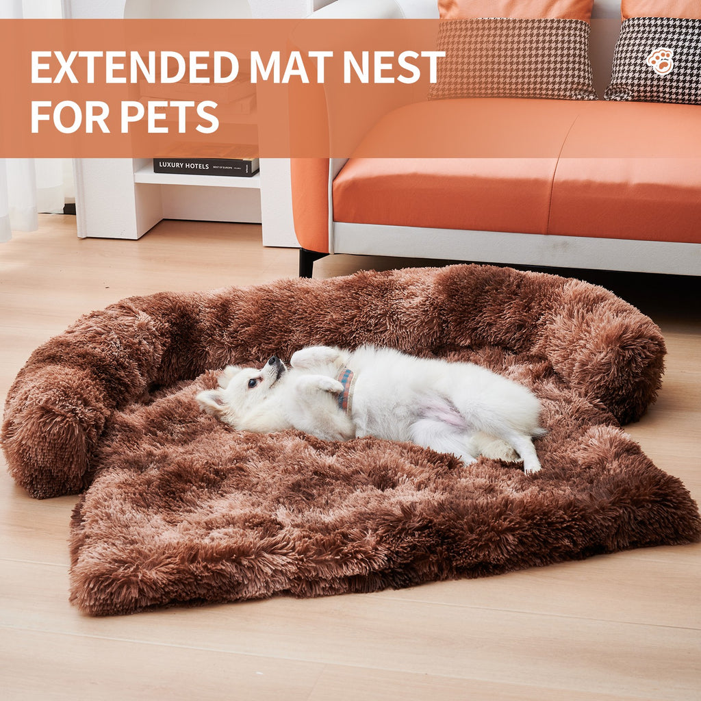 Calming Dog Bed Fluffy Plush Dog Mat For Furniture Protector With Zipper Removable Washable Cover For Large Medium Dogs