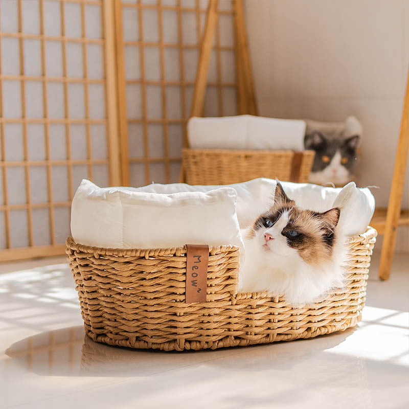 The Rattan Zen Nest™ — Hand-Woven Eco-Friendly Calming Pet Bed